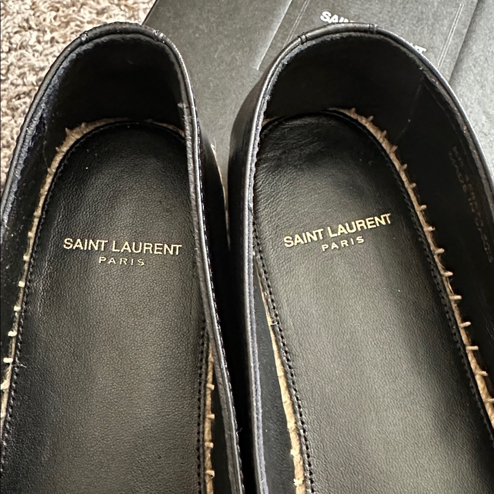 BNIB Authentic Saint Laurent Monogram Lambskin Espadrilles 40.5 Nero Black - Picture 8 of 11